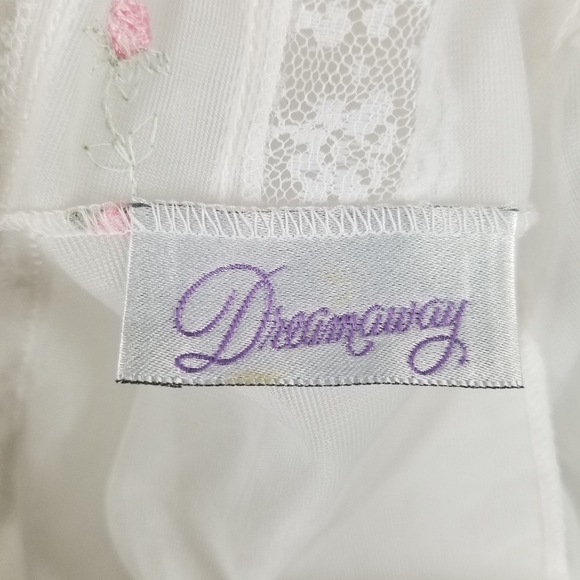 Vintage Dream Away White Sheer Pink Floral Night Gown Wedding Bridal Robe - Picture 3 of 6